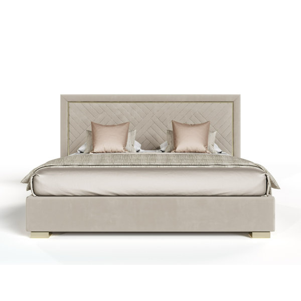 Hokku Designs Corrico Off White Velvet Modern Bed Wayfair